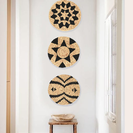 Wall Baskets Decor Black Wall Hanging Baskets Woven Boho Wall Decor Home Room Decor Macrame Wall Baskets (12"*3)