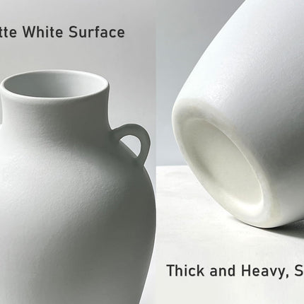 GeLive Matte White Ceramic Jar Vase with Dual Handles, Handmade 10 Inch Waterproof Rustic Farmhouse Pitcher Vase for Table Centerpiece, Flower Arrangement Home Decor