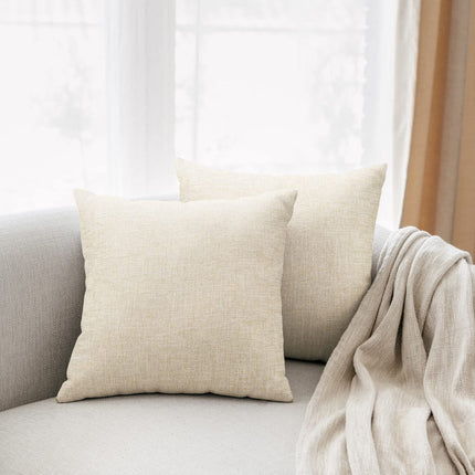 All Smiles Beige Linen Throw Pillow Covers 16x16 Set of 2 Neutral Khaki Decorative Farmhouse Décor Burlap Cushion Cases Home Natural Decorations Indoor Outdoor for Bed Sofa Couch Patio