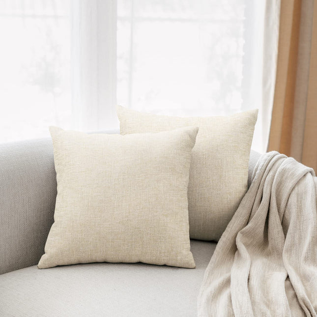 All Smiles Beige Linen Throw Pillow Covers 16x16 Set of 2 Neutral Khaki Decorative Farmhouse Décor Burlap Cushion Cases Home Natural Decorations Indoor Outdoor for Bed Sofa Couch Patio