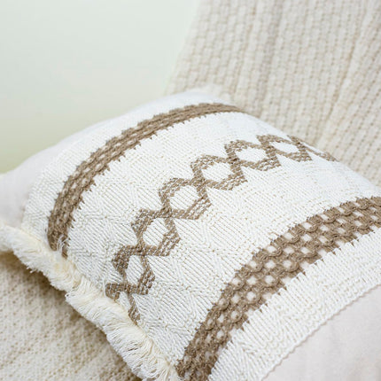 DRNOU Neutral Accent Burlap Lumbar Pillow Covers 12 x 20,Cute Fringed Throw Pillow Cover,Boho Cushion Cover Checked Decorative Pillow Case for Couch Bed Sofa Farmhouse,Rustic Retro,Set of 2 Khaki