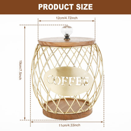 Coffee Pod Basket Holder Metal Coffee Pod Storage Basket with Dust Cover Hollow Design Coffee Pod Storage Container Large Capacity Sturdy Coffee Pod Organizer (golden)