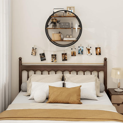 BCOZLUX Floating Shelves, 3 Tier Decorative Geometric Circle Metal and Wood Wall Shelves, Bathroom Shelf Round Wall Decor, Rustic Brown