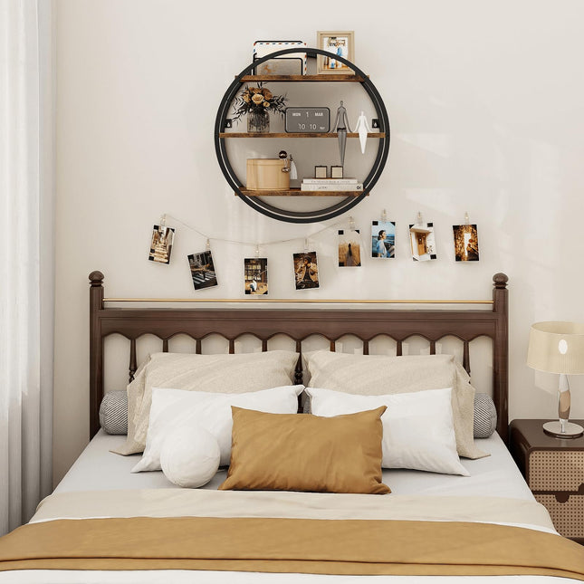 BCOZLUX Floating Shelves, 3 Tier Decorative Geometric Circle Metal and Wood Wall Shelves, Bathroom Shelf Round Wall Decor, Rustic Brown