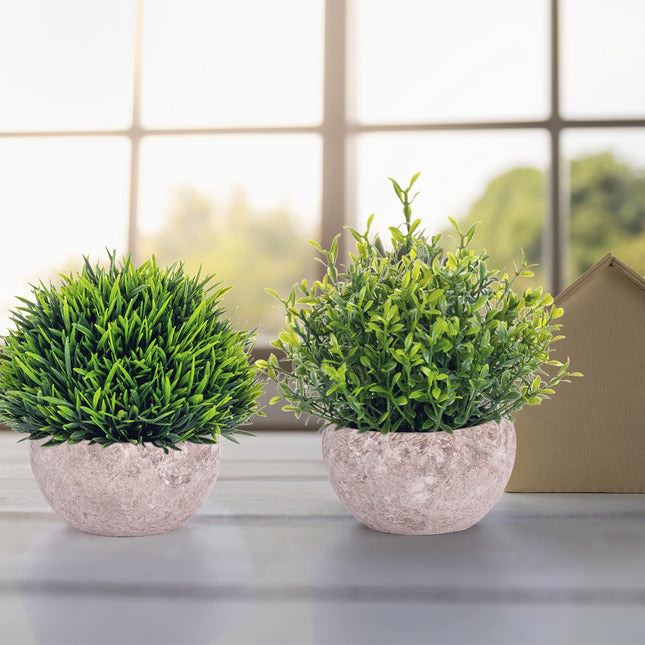Lemonfilter 5 Pack Fake Plants, Mini Artificial Eucalyptus Greenery Plastic Small Green Grass Potted Faux Plants for Office Desk Decor Coffee Table Farmhouse Bathroom Room Balcony Shelf Decor
