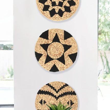 Wall Baskets Decor Black Wall Hanging Baskets Woven Boho Wall Decor Home Room Decor Macrame Wall Baskets (12"*3)