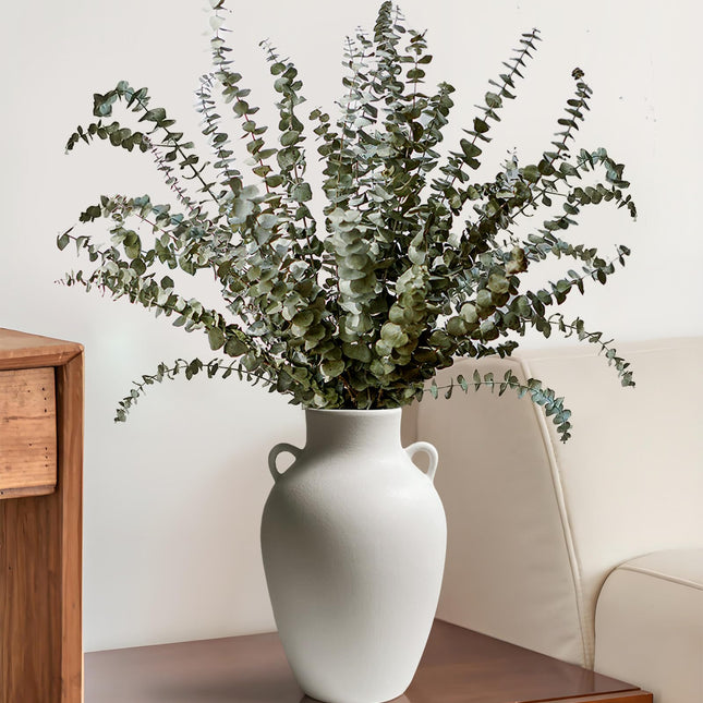 GeLive Matte White Ceramic Jar Vase with Dual Handles, Handmade 10 Inch Waterproof Rustic Farmhouse Pitcher Vase for Table Centerpiece, Flower Arrangement Home Decor