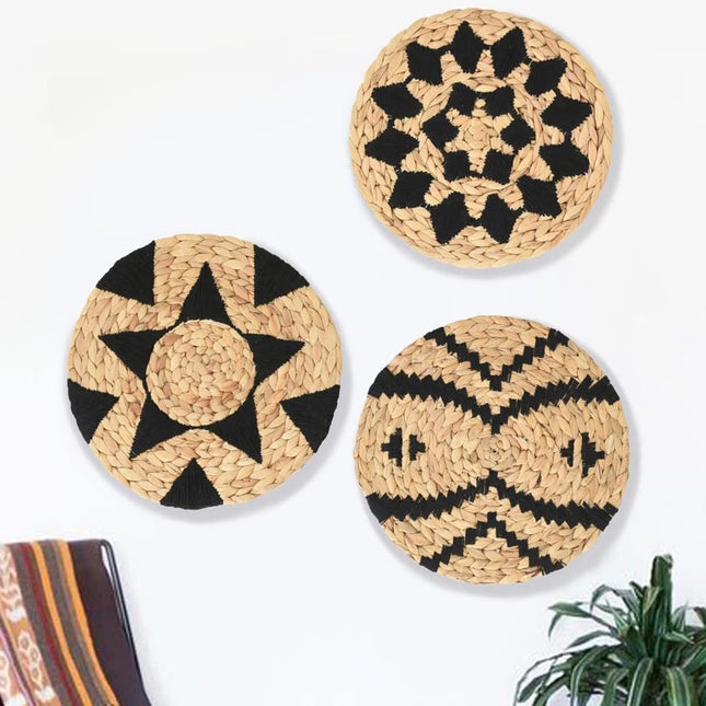 Wall Baskets Decor Black Wall Hanging Baskets Woven Boho Wall Decor Home Room Decor Macrame Wall Baskets (12"*3)