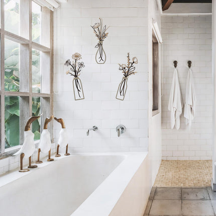 Pigort 3 Pieces Metal Flowers Wall Arts - Rustic Farmhouse Style Décor Metal Wall Art Black Minimalist Flower Natural Themed Wall Decors for Home Bedroom Dining Room Housewarming (Brown)