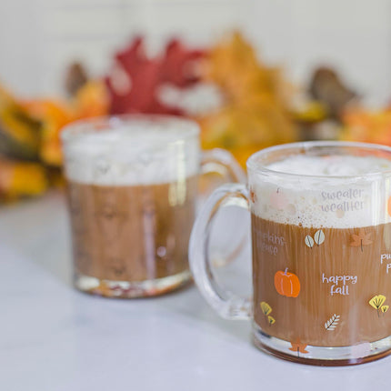Pearhead Glass Harvest Mug, Halloween Home Décor, Coffee And Tea Glass Mug, Fall Drinkware Accessories, Seasonal Mug, 12 oz.