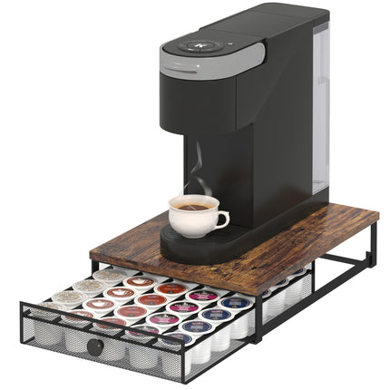 Sedegn Coffee Pod Holder Counter Coffee Vertuo Capsules Storage Organizer with Sliding Drawer Compatible For 35 K-Cup Pods No Assembly Needed Rustic Brown