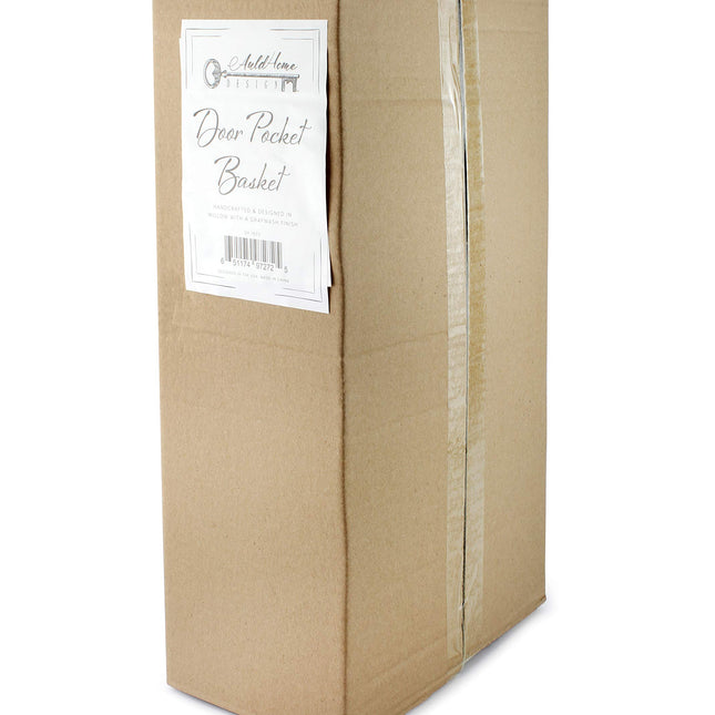 AuldHome Design Wall Hanging Pocket Basket; Woven Wicker Rustic Farmhouse Gray Washed Long Basket; 17 x 9 x 5 Inches