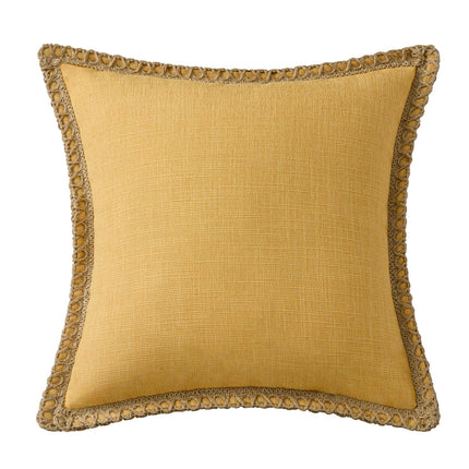Phantoscope Pack of 2 Farmhouse Decorative Throw Decorative Pillow Cover Burlap Linen Trimmed Tailored Edges, Mustard Yellow, 18 x 18 inches, 45 x 45 cm