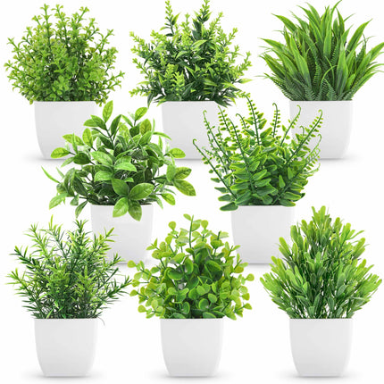 Der Rose Bundle of 8 Packs Fake Plants and 2 Packs Mini Artificial Potted Plants for Table Desk Home Bathroom Office Decor