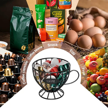 Agirlvct Coffee Pod Holder,Large K Cup & Capsule Storage Organizer, Tea Cup Coffee Capsule Basket, Metal Coffee Bar Organizer for Kcup Kitchen Dinning Room Office Home Cafe Hotel (Black)