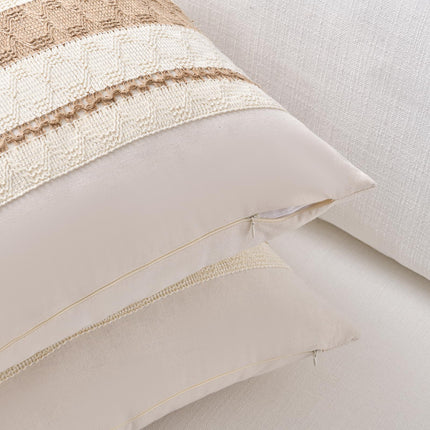 Fancy Homi Set of 2 Boho Neutral Decorative Throw Pillow Cover 20x20 Inch for Couch Bed Sofa, Aesthetic Modern Organic Farmhouse Home Decor, Soft Cotton Cute Accent Macrame Woven Tan Cushion Case