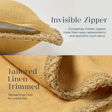 Phantoscope Pack of 2 Farmhouse Decorative Throw Decorative Pillow Cover Burlap Linen Trimmed Tailored Edges, Mustard Yellow, 18 x 18 inches, 45 x 45 cm
