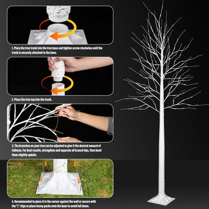 iBaycon 4FT 6FT and 8FT Birch Trees, Set of 3 Lighted Birch Tree LED Artificial Tree with 8 Modes Timer, Prelit Light Up Trees for Indoor and Outdoor Party Holiday Christmas Decorations