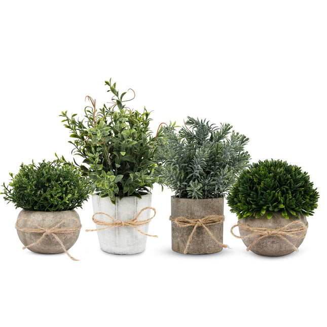 PENGYEE 4 Pack Small Fake Plants, Artificial Plants Indoor for Home Decor, Small Faux Plants Indoor, Fake Plants in White Pot for Bathroom Bedroom Kitchen Office Farmhouse Room Shelf Decor