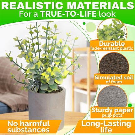 3-Pack Small Artificial Plants - Fake Desk Plant for Office, Business, or Home Decor, Lightweight & Durable, Compact Size and Variety (Eucalyptus, Rosemary, and Boxwood), Long-Lasting & Fade Resistant