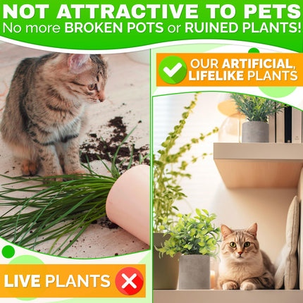 3-Pack Small Artificial Plants - Fake Desk Plant for Office, Business, or Home Decor, Lightweight & Durable, Compact Size and Variety (Eucalyptus, Rosemary, and Boxwood), Long-Lasting & Fade Resistant