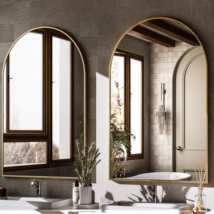 HARRITPURE Arched Wall Mirror 24"x36" – Gold Metal Frame Vanity Mirrors for Bedroom, Entryway, Living Room Decor