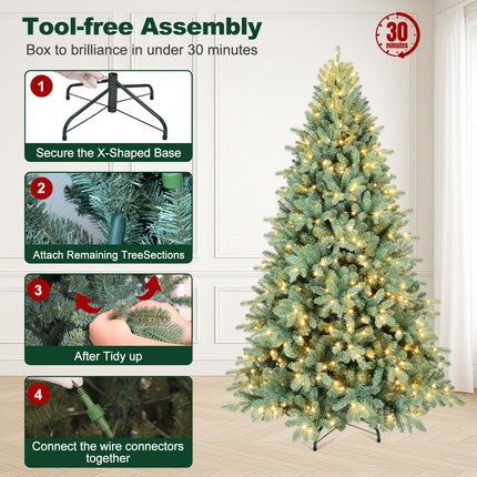 Bulexwish 5ft Prelit Artificial Christmas Tree, Blue Spruce Xmas Tree with Lights & Easy Setup Hinged Design, Realistic PE/PVC Needles Christmas Decor for Home & Office Holiday