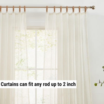 HLC.ME Lena Burlap Flax Linen Semi Sheer Privacy Sun Light Filtering Transparent Window Tab Top Short Thick Curtains Drapery Panels for Bedroom & Office, 2 Panels (54 W x 72 L, Natural Linen)