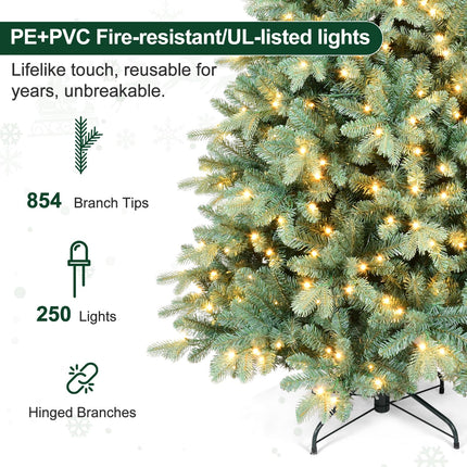 Bulexwish 5ft Prelit Artificial Christmas Tree, Blue Spruce Xmas Tree with Lights & Easy Setup Hinged Design, Realistic PE/PVC Needles Christmas Decor for Home & Office Holiday