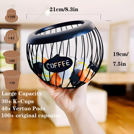 AIYICIII Coffee Pod Holder,K Cup Holders for Counter,Coffee Bar Accessories & Decor,Large Capacity Keurig K-cup Organizer, Nespresso Vertuo Station Organizer,Metal Pods Storage (Black)