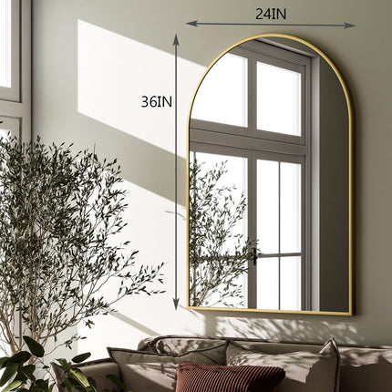 HARRITPURE Arched Wall Mirror 24"x36" – Gold Metal Frame Vanity Mirrors for Bedroom, Entryway, Living Room Decor