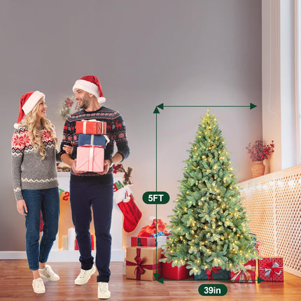 Bulexwish 5ft Prelit Artificial Christmas Tree, Blue Spruce Xmas Tree with Lights & Easy Setup Hinged Design, Realistic PE/PVC Needles Christmas Decor for Home & Office Holiday