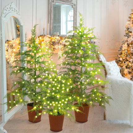 Cinnvoice Set of 3 2ft 3ft 4ft Pre-lit Twinkle Christmas Cypress Tree with 180 LED Light Realistic Artificial Trees with Woven Basket Base Xmas Holiday Decor for Indoor Living Room Home (Cypress Tree)