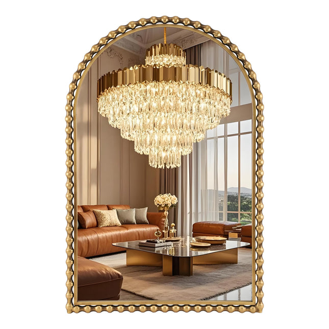 CAVINHOME Arched Bathroom Mirror-Vintage Gold Bead Mirror Bold Pattern,24"x36"Antique Gold Accent Mirror, Large Rustic Arched Wall Mirrors Decorative for Bedroom, Living Room,Hallway,Fireplace