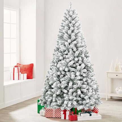 Liguanow 5FT Flocked Artificial Christmas Tree, Full Unlit White Christmas Tree with Premium PVC Branches, Realistic Snowy Look, Sturdy Metal Stand, Indoor Fake Snow Xmas Tree for Home Office Shops