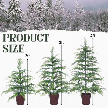 Cinnvoice Set of 3 2ft 3ft 4ft Pre-lit Twinkle Christmas Cypress Tree with 180 LED Light Realistic Artificial Trees with Woven Basket Base Xmas Holiday Decor for Indoor Living Room Home (Cypress Tree)