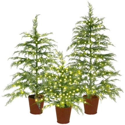 Cinnvoice Set of 3 2ft 3ft 4ft Pre-lit Twinkle Christmas Cypress Tree with 180 LED Light Realistic Artificial Trees with Woven Basket Base Xmas Holiday Decor for Indoor Living Room Home (Cypress Tree)