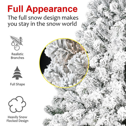 Liguanow 5FT Flocked Artificial Christmas Tree, Full Unlit White Christmas Tree with Premium PVC Branches, Realistic Snowy Look, Sturdy Metal Stand, Indoor Fake Snow Xmas Tree for Home Office Shops