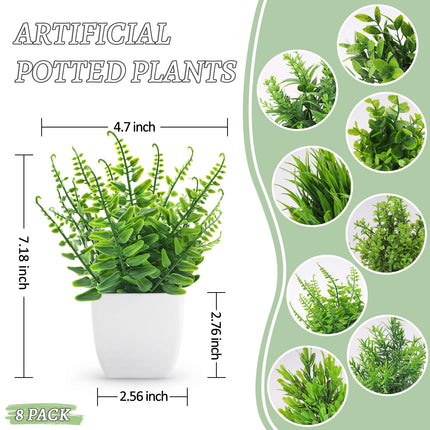 Der Rose Bundle of 8 Packs Fake Plants and 2 Packs Mini Artificial Potted Plants for Table Desk Home Bathroom Office Decor