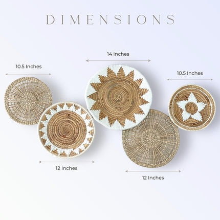 TheNamiCollection Woven Wall Basket Set - Five Hanging Seagrass Baskets | Decorative, Boho Styled Baskets Perfect For Trendy, All Natural Home Decor | Handmade, Round, Woven, Hanging Wall Basket Decor