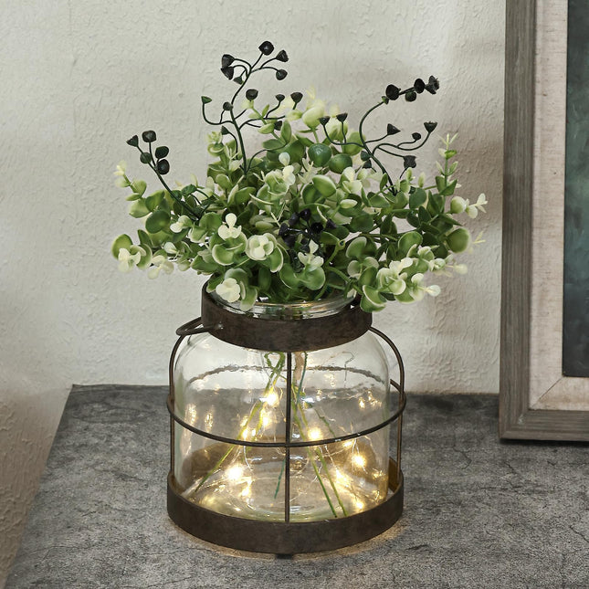 Vintage Glass Farmhouse Vase, Rustic Lantern Decor with Plants Flowers Lights Vintage Style Vases for Home Decor Floral Arrangement Hostess Gift
