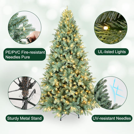 Bulexwish 5ft Prelit Artificial Christmas Tree, Blue Spruce Xmas Tree with Lights & Easy Setup Hinged Design, Realistic PE/PVC Needles Christmas Decor for Home & Office Holiday