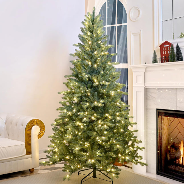 Bulexwish 5ft Prelit Artificial Christmas Tree, Blue Spruce Xmas Tree with Lights & Easy Setup Hinged Design, Realistic PE/PVC Needles Christmas Decor for Home & Office Holiday