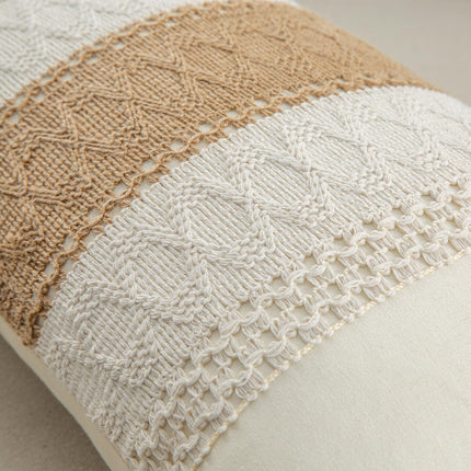 Mayler Yee Lumbar Throw Pillow Covers 12 x 20 Inch 1PC for Farmhouse Living Room, Cotton & Burlap Textured Striped Woven Boho Pillow Covers (Beige & Brown, Single Striped)