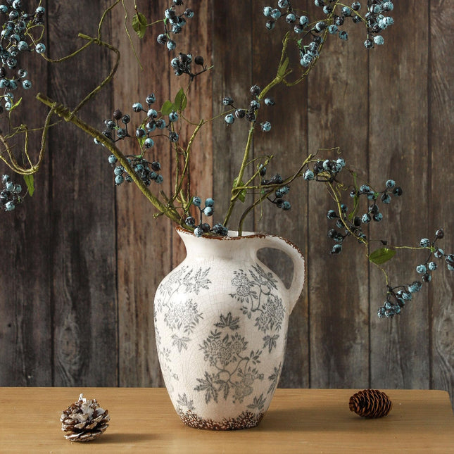 Enra Vintage vase with Handle,Blue and White Ceramic Decorative Flower vase, Chinoiserie Floral Vase,Large Rustic Vases for Home Decors, Living Room, Bookshelf, Office，9.7 inch