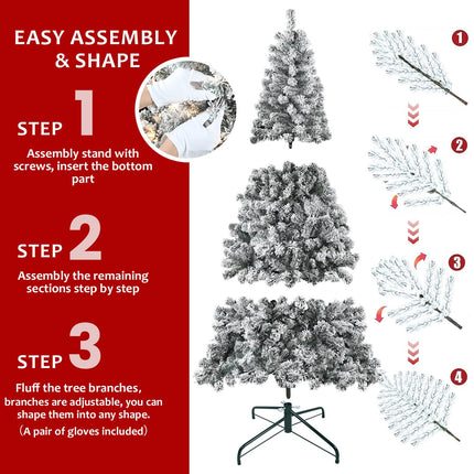 Liguanow 5FT Flocked Artificial Christmas Tree, Full Unlit White Christmas Tree with Premium PVC Branches, Realistic Snowy Look, Sturdy Metal Stand, Indoor Fake Snow Xmas Tree for Home Office Shops