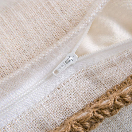 Phantoscope Farmhouse Solid Throw Decorative Pillow Cover Burlap Linen Trimmed Tailored Edges Outdoor Pillow Off White 18 x 18 inches, 45 x 45 cm
