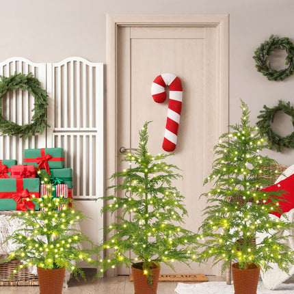 Cinnvoice Set of 3 2ft 3ft 4ft Pre-lit Twinkle Christmas Cypress Tree with 180 LED Light Realistic Artificial Trees with Woven Basket Base Xmas Holiday Decor for Indoor Living Room Home (Cypress Tree)