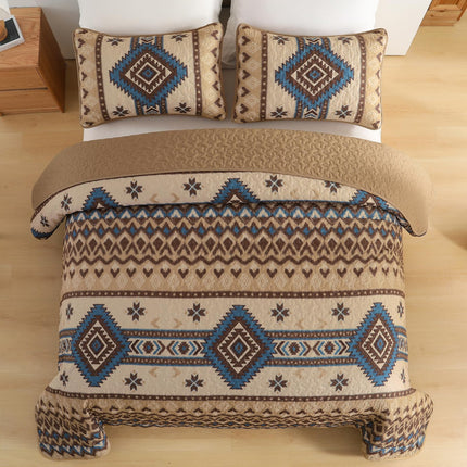 Dintszyayue Boho Quilt Set King Size,3 Pieces Aztec Texture Bedspread Brown Southwestern Coverlet Set Soft Lightweight Bed Cover for All Season Microfiber Bedding with 2 Pillowcases(Brown,104"x90")