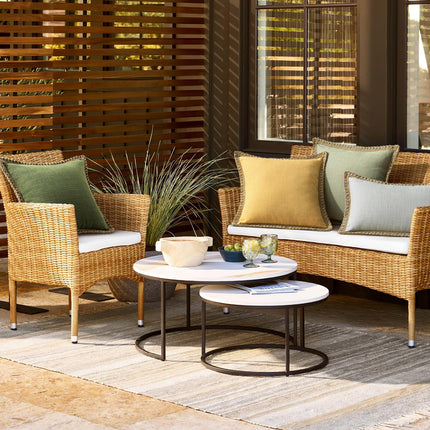 Phantoscope Pack of 2 Farmhouse Decorative Throw Decorative Pillow Cover Burlap Linen Trimmed Tailored Edges, Mustard Yellow, 18 x 18 inches, 45 x 45 cm